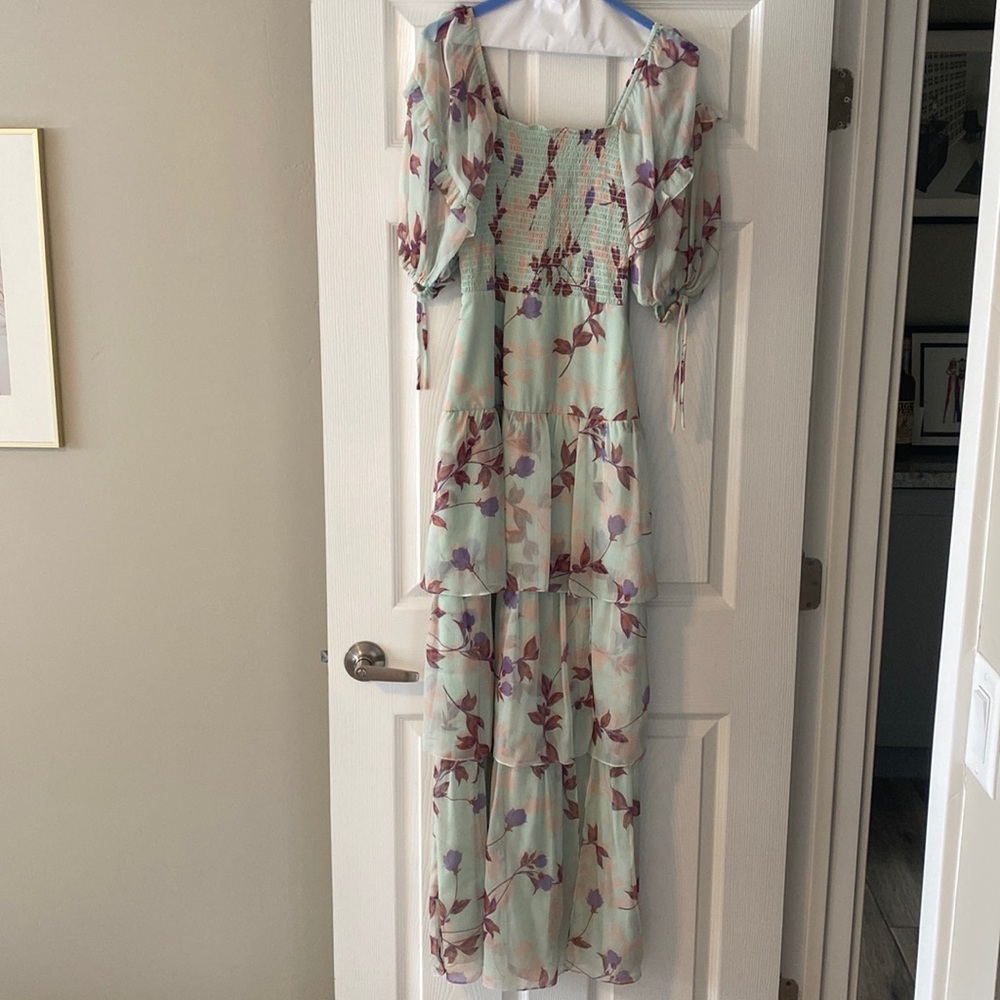 Revolve Amanda Uprichard Florentina Maxi Dress Mint Green Puff Sleeve Size XS